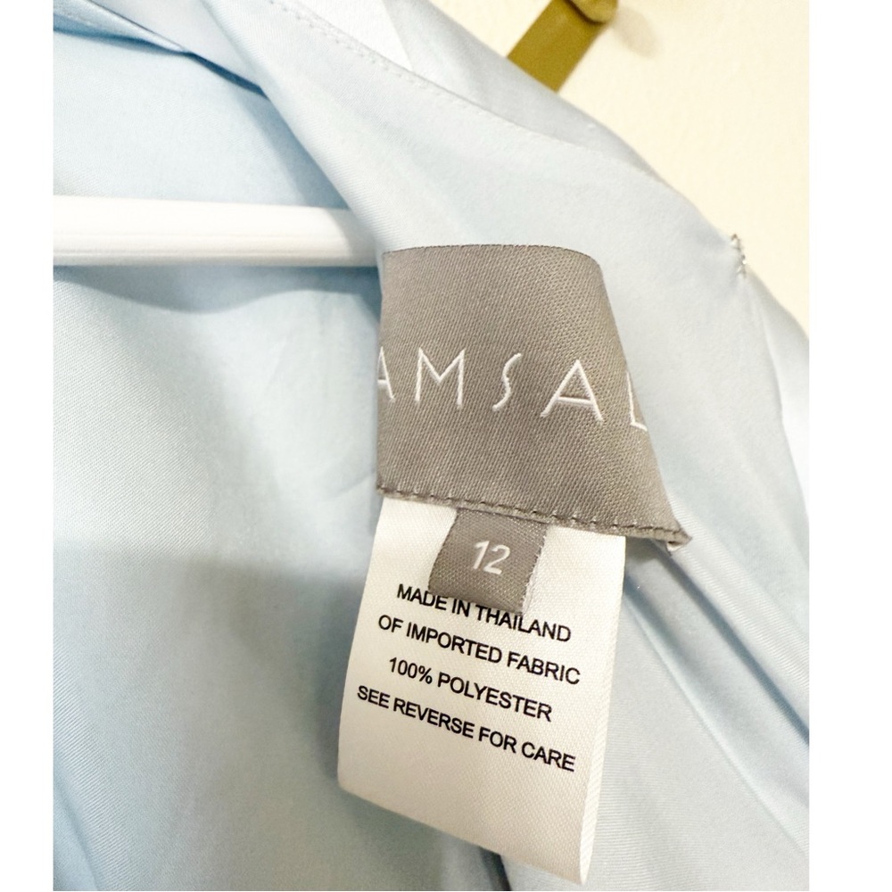 NEW Amsale Fluid Satin Draped Neck Dress in Ice Blue BHLDN Gown Asymetrical - Picture 8 of 10